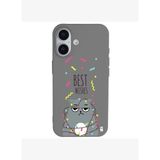 iPhone 16 Gri Lansman Renkli Silikon Best Wishes Kedi Tasarımlı Kılıf