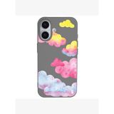 iPhone 16 Gri Lansman Renkli Silikon Colorful Bulut Tasarımlı Kılıf