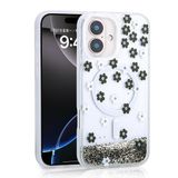 iPhone 16 İle Uyumlu Kılıf Sıvılı Simli Baskılı Şeffaf Arka Yüzey Mossa Silikon Kapak