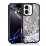 iPhone 16 İle Uyumlu Kılıf Sıvılı Simli Kelebek Baskılı Şeffaf Arka Yüzey Glis Silikon Kapak