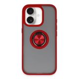 İphone 16 Kılıf Montreal Yüzüklü Silikon Kapak - Kırmızı