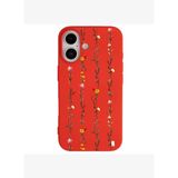 iPhone 16 Kırmızı Lansman Renkli Silikon Floral Stripes Tasarımlı Premium Kılıf