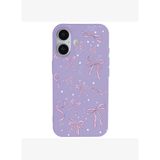 iPhone 16 Lila Ribbon Stars Kamera Korumalı Premium Renkli Silikon Kılıf