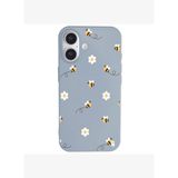 iPhone 16 Mavi Lansman Renkli Silikon Bees and Flowers Tasarımlı Kılıf