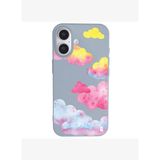 iPhone 16 Mavi Lansman Renkli Silikon Colorful Bulut Tasarımlı Kılıf