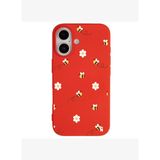 iPhone 16 Plus Kırmızı Lansman Renkli Silikon Bees and Flowers Tasarımlı Kılıf
