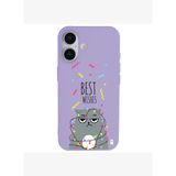 iPhone 16 Plus Lila Lansman Renkli Silikon Best Wishes Kedi Tasarımlı Kılıf