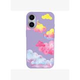 iPhone 16 Plus Lila Lansman Renkli Silikon Colorful Bulut Tasarımlı Kılıf