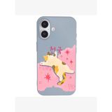 iPhone 16 Plus Mavi Cat Sleeping Kamera Korumalı Premium Lansman Renkli Silikon Kılıfı