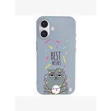 iPhone 16 Plus Mavi Lansman Renkli Silikon Best Wishes Kedi Tasarımlı Kılıf