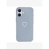 iPhone 16 Plus Mavi Lansman Renkli Silikon Beyaz Kalp Desenli Kamera Korumalı Kılıf