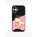 iPhone 16 Plus Siyah Cat Sleeping Kamera Korumalı Premium Lansman Renkli Silikon Kılıfı