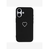 iPhone 16 Plus Siyah Lansman Renkli Silikon Beyaz Kalp Desenli Kamera Korumalı Kılıf