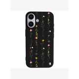 iPhone 16 Plus Siyah Lansman Renkli Silikon Floral Stripes Tasarımlı Premium Kılıf