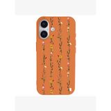 iPhone 16 Plus Turuncu Lansman Renkli Silikon Floral Stripes Tasarımlı Premium Kılıf