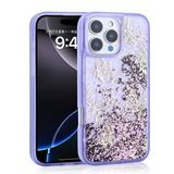 İphone 16 Pro Kılıf Sıvılı Simli Kelebek Baskılı Şeffaf Arka Yüzey Glis Silikon Kapak