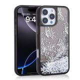 iPhone 16 Pro Max İle Uyumlu Kılıf Sıvılı Simli Kelebek Baskılı Şeffaf Arka Yüzey Glis Silikon Kapak