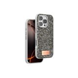 İphone 16 Pro Max Kılıf Bright Zarif Boncuk İşlemeli Tasarım Simli Kapak Gümüş