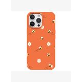 iPhone 16 Pro Max Turuncu Lansman Renkli Silikon Bees and Flowers Tasarımlı Kılıf