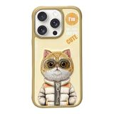 iPhone 16 Pro Max Uyumlu 3D Gözlük Fermuar Hipster Kedi Nakış İşlemeli Kabartmalı Cool Cute Kılıf