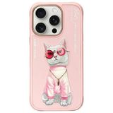 iPhone 16 Pro Max Uyumlu 3D Gözlük Zincir White Kedi Nakış İşlemeli Kabartmalı Cool Glasses Kılıf