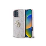İphone 16 Pro Uyumlu Kılıf Guess Lisanslı Pu Deri 4g Desen Metal Büyük 4g Ve Yazı Logo Pembe