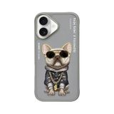 iPhone 16 Uyumlu 3D Gözlük Dolar Zincir Köpek Detaylı Nakış İşlemeli Kabartmalı Cool Glasses Kılıf