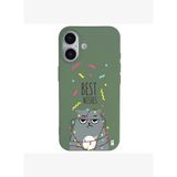 iPhone 16 Yeşil Lansman Renkli Silikon Best Wishes Kedi Tasarımlı Kılıf