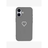 iPhone 17 Gri Lansman Renkli Silikon Beyaz Kalp Desenli Kamera Korumalı Kılıf