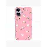 iPhone 17 Pembe Lansman Renkli Silikon Bees and Flowers Tasarımlı Kılıf