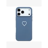 iPhone 17 Pro Max Lacivert Lansman Renkli Silikon Beyaz Kalp Desenli Kamera Korumalı Kılıf