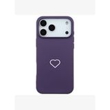 iPhone 17 Pro Max Mor Lansman Renkli Silikon Beyaz Kalp Desenli Kamera Korumalı Kılıf