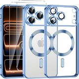 iPhone 17 Pro Max Şeffaf Manyetik Kılıf (MagSafe Uyumlu) + 2 Temperli Cam – Darbeye Dayanıklı (Sierra Blue)
