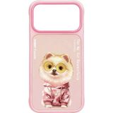iPhone 17 Pro Max Uyumlu 3D Gözlük Köpek Kıyafet Detaylı Nakış Işlemeli Kabartma Cool Glasses Kılıf - Pembe