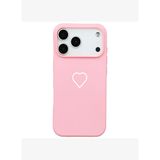 iPhone 17 Pro Pembe Lansman Renkli Silikon Beyaz Kalp Desenli Kamera Korumalı Kılıf