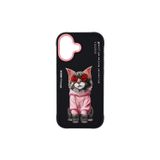 iPhone 17 Uyumlu | 3D Gerçek Nakış İşlemeli Zincir ve Gözlük Detaylı Maine Coon Kedi Desenli Kılıf