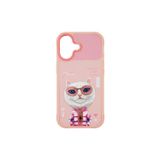 iPhone 17 Uyumlu 3D Gözlük Fermuar Rich Kedi Detaylı Nakış İşlemeli Kabartmalı Cool Cute Kılıf