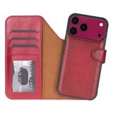 iPhone 18 Pro ile Uyumlu Hakiki Deri Cüzdanlı Kılıf – Premium Hakiki Deri, 4 Kart Bölmeli, RFID Koruma, MagSafe Uyumlu, 360° Tam Koruma, Stand Özellikli, Manyetik Kapaklı (Kırmızı)