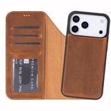iPhone 18 Pro Max ile Uyumlu Hakiki Deri Cüzdanlı Kılıf – Premium Hakiki Deri, 4 Kart Bölmeli, RFID Koruma, MagSafe Uyumlu, 360° Tam Koruma, Stand Özellikli, Manyetik Kapaklı (Açık Kahverengi)