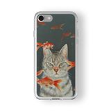 iPhone 6 Plus ve 6s Plus ile Uyumlu Kedi ve Balık Tasarım Baskılı Şeffaf Kılıf