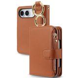 İPhone Duo için Crossbody Kılıf, Kaplama Parmak Yüzük İş Deri Cüzdan | Çantalara veya Kemerlere Takma Kapak Folio Kickstand Şok Koruma Kabuğu, Turuncu, Duo 7.6 ″