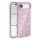 iPhone ile uyumlu 17 Air Kılıf Kablosuz Şarj Özellikli Parlayan Simli Okso Kapak Pembe