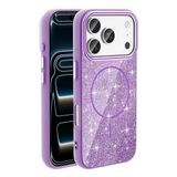iPhone ile uyumlu 17 Pro Kılıf Kablosuz Şarj Özellikli Parlayan Simli Okso Kapak Derin Mor