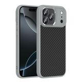 iPhone ile uyumlu 17 Pro Max Kılıf Kablosuz Şarj Özellikli Karbon Fiber Görünümlü Truva Silikon Kapak Gri