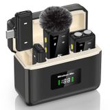 iPhone, iPad için kablosuz mikrofon, (2 TX + 1 RX + şarj kutusu), çift mikrofon, 20 H pil ömrü, mini mikrofon, video kaydı için kablosuz çift mikrofon, YouTube, Vlog, TikTok, 164FT, siyah