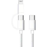 iPhone Samsung Xiaomi Oppo Huawei Type-C Lightining 2in1 60W 1m Halat Örgü Hızlı Şarj Data Kablosu - Beyaz