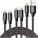 iPhone Şarj Cihazı, 5'li Paket 3/3/6/6/10FT Apple Mfi Sertifikalı USB Lightning Kablosu Naylon Örgülü Hızlı Şarj Kablosu iPhone 14/13/12/11/x/max/8/7/6/6s/5/se/plus/ipad ile Uyumlu - Siyah
