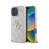 İphone Uyumlu 16 Pro Max Kılıf Guess Lisanslı Pu Deri 4g Desen Metal Büyük 4g Ve Yazı Logolu Pembe