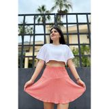İpli Pembe Renk Bürümcük Kumaş Etek Şort