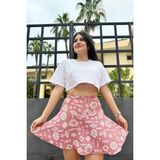 İpli Pembe Renk Desenli Bürümcük Kumaş Etek Şort - Pembe - Beyaz